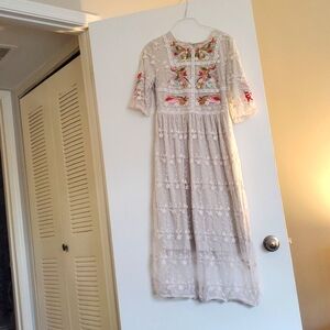 Embroidered White Lace Dress